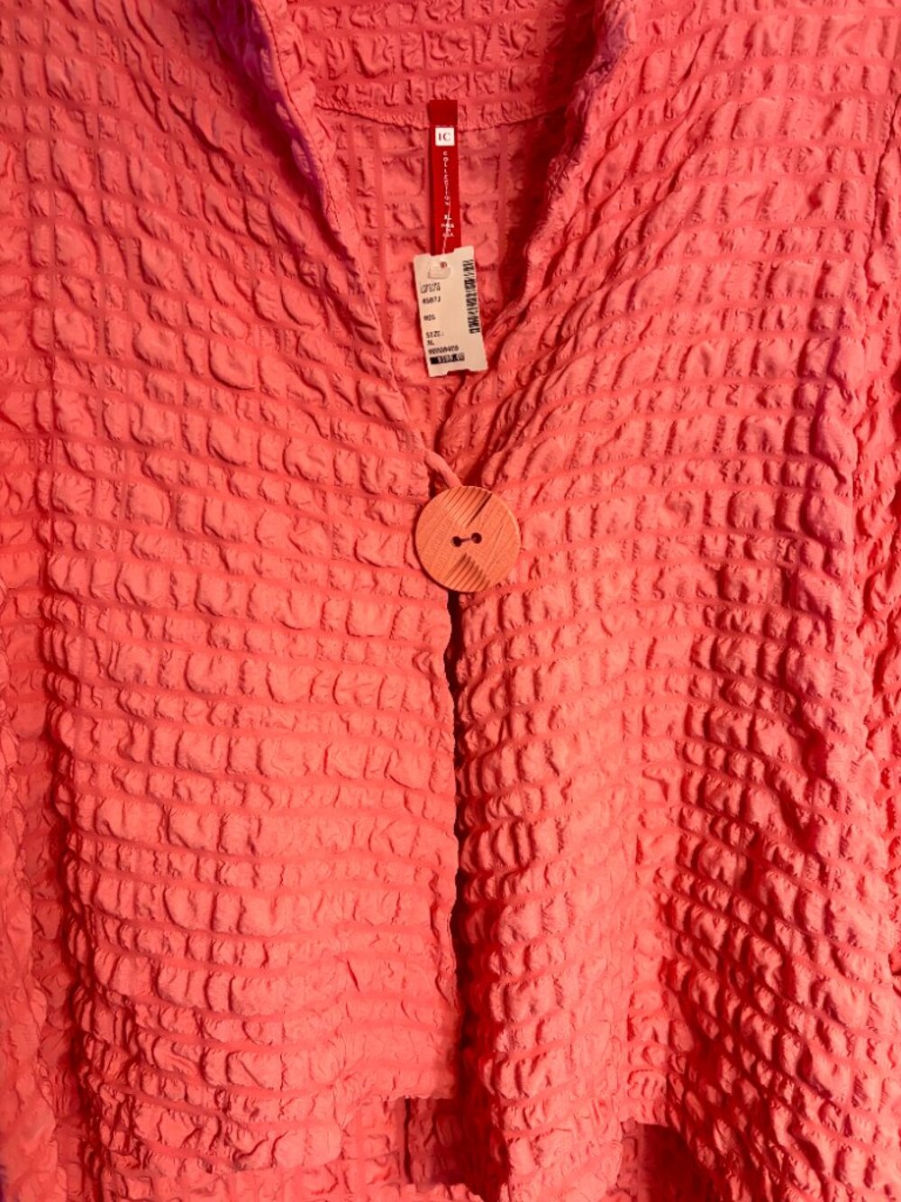 IC by Connie K XL Crinkle Puckered Cotton Jacket 1 Button Hi-lo Hem Coral NWT - Picture 2 of 9